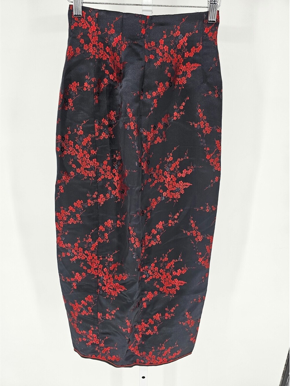 Vintage Y2K black and red floral cheongsam Pencil Skirt Maxi Length Satin Sz S - Picture 3 of 3